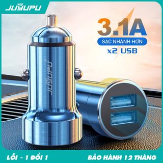 Tẩu sạc ô tô JUYUPU cao cấp kim loại có 2 cổng USB tương thích các loại dây cáp sạc điện thoại 3.1A hàng chính hãng dành cho iPhone Samsung OPPO VIVO HUAWEI XIAOMI sạc xe hơi XT20 giá sỉ