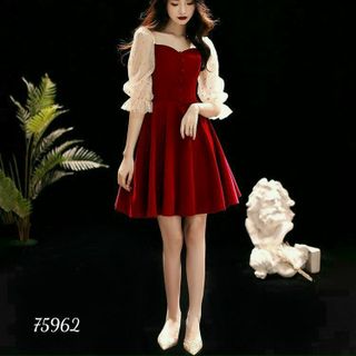 Đầm xoè phối lưới tay đính ngọc