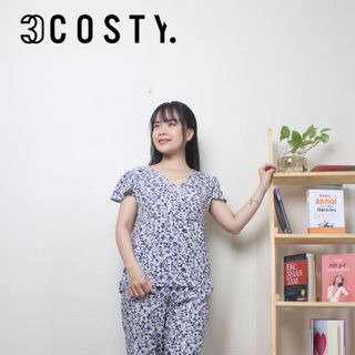 Bộ Đồ Nữ Mặc Nhà, Bộ Đồ Ngủ Tole (Lanh) Cổ Tim Quần Lửng – 3COSTY. B4TIM Nhiều Họa Tiết