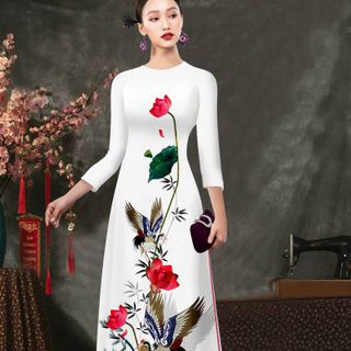 GIÁ XƯỞNG - Áo dài truyền thống lụa in 3D trắng ( áo kèm quần)