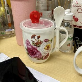 Cốc sứ pha cà phê có nắp kèm thìa sứ