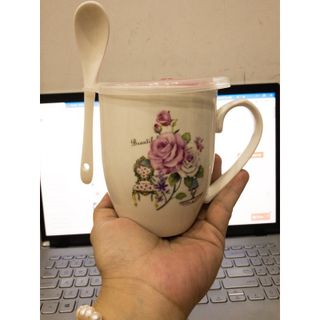 Cốc sứ pha cà phê có nắp kèm thìa sứ