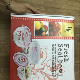 Hộp 3 chiếc bát sứ có nắp đậy và tay cầm | Set 3 thố sứ hút chân không
