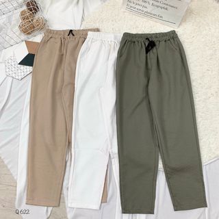 Quần baggy 9 tấc kaki thun dày dặn, co giãn thoải mái, lưng thun có dây rút dễ mặc Q622