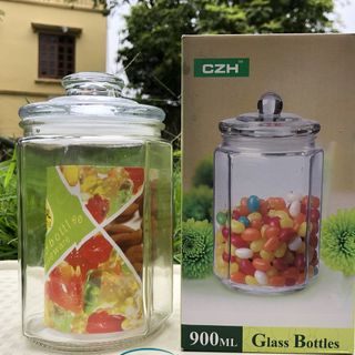 Lọ Đựng Gia Vị Bằng Thủy Tinh Có Gioăng Hình Lục Giác Cao Cấp Tiện Dụng 900ml