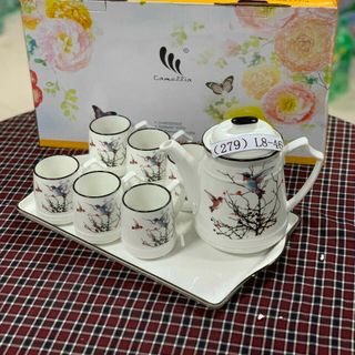 Bộ bình 6 cốc kèm khay sứ xương hàng cao cấp ( nhiều họa tiết )