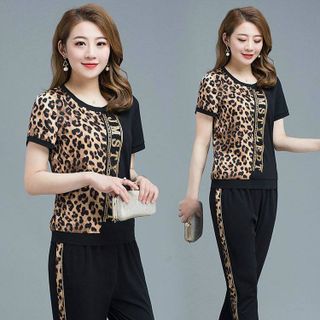 [CAO CẤP] Bộ đồ thể thao cotton cao cấp phối họa tiết beo 3d sang chảnh TT461 [ NHẬT-HÀN QUỐC]