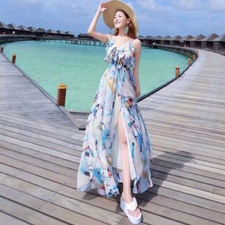 ĐẦM MAXI HOA 2 DÂY PHỐI BÈO - DT1510 - xưởng may đô thành