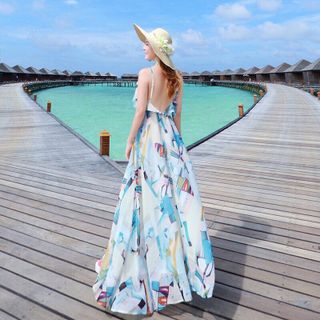 ĐẦM MAXI HOA 2 DÂY PHỐI BÈO - DT1510 - xưởng may đô thành