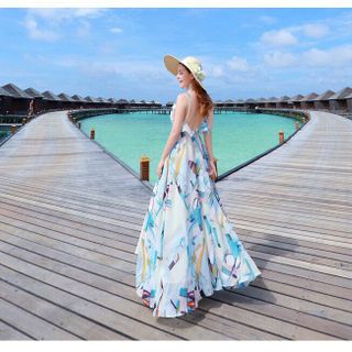 ĐẦM MAXI HOA 2 DÂY PHỐI BÈO - DT1510 - xưởng may đô thành