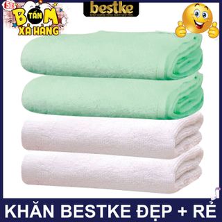 Combo 4 cái Khăn gội bestke 100% cotton, màu trắng và xanh nõn chuối, KT 83*33cm, Cotton towel, bestke towel giá sỉ