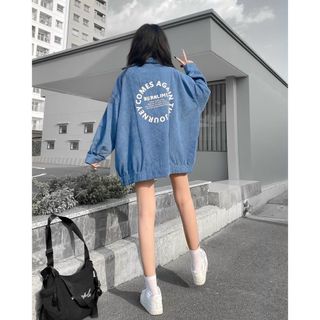 Áo khoác nhung kiểu bomber logo in cá tính, phong cách