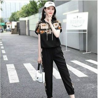 [Cao Cấp] Bộ đồ thể thao cotton cao cấp có nón phối họa tiết ngựa TT472 [Xuất Khẩu Châu Âu]
