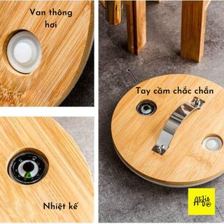 Bình Thủy Tinh Đựng Nước Sôi Nắp Gỗ Có Vòi Rót Kèm Kệ Gỗ