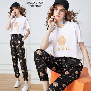 Bộ đồ thể thao cotton cao cấp có nón phối họa tiết ngựa TT471
