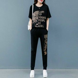 [CAO CẤP] Bộ đồ thể thao cotton cao cấp form rộng họa tiết con báo in nhũ TT464 [ NHẬT-HÀN QUỐC]