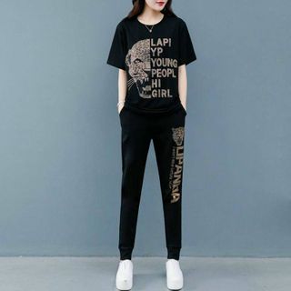 [CAO CẤP] Bộ đồ thể thao cotton cao cấp form rộng họa tiết con báo in nhũ TT464 [ NHẬT-HÀN QUỐC]