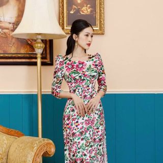 [CAO CẤP]SET ÁO DÀI HOẠ TIẾT CHẤM BI TAY BỒNG AD295 [ NHẬT-HÀN QUỐC]
