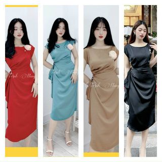 váy lụa kèm bông hoa cài