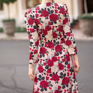 [CAO CẤP] ÁO DÀI HOẠ TIẾT HOA HỒNG CỰC XINH AD285 MÀU ĐỎ VINTAGE [ NHẬT-HÀN QUỐC]