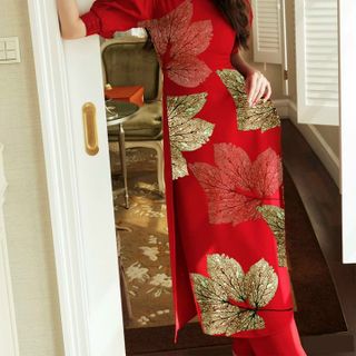 [CAO CẤP] Áo dài cách tân họa tiết chiếc lá siêu đẹp AD270 vải lụa cao cấp [ NHẬT-HÀN QUỐC]