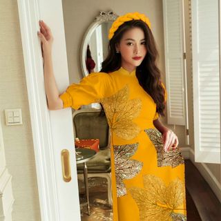 [CAO CẤP] Áo dài cách tân họa tiết chiếc lá siêu đẹp AD270 vải lụa cao cấp [ NHẬT-HÀN QUỐC]