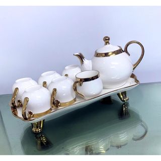 BỘ ẤM TRÀ KÈM KHAY TRẮNG SANG TRỌNG CAO CẤP