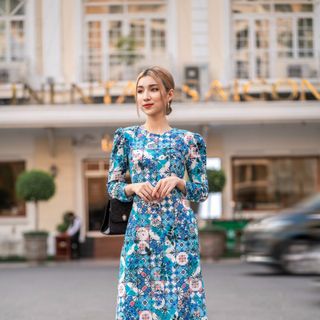 [CAO CẤP]SET ÁO DÀI HOẠ TIẾT CHẤM BI TAY BỒNG AD285 [ NHẬT-HÀN QUỐC]