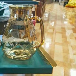 BỘ BÌNH 6 CỐC THỦY TINH CHỊU NHIỆT 400 ĐỘ C MẠ VÀNG