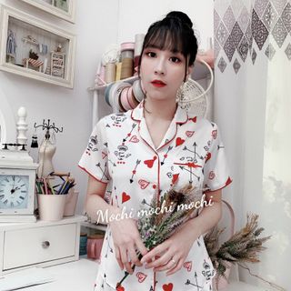 Bộ lụa họa tiết áo cộc đùi