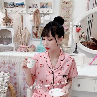 Bộ lụa họa tiết áo cộc đùi