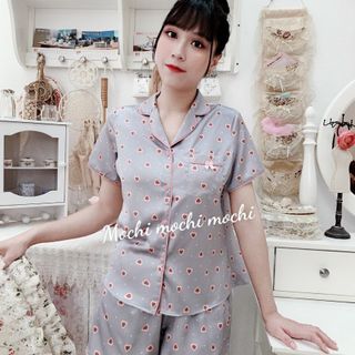 Bộ lụa họa tiết áo cộc đùi