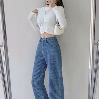 Quần jeans dáng dài trùm got trendy new