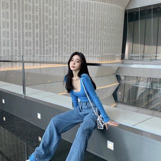 Quần jeans dáng dài trùm got trendy new