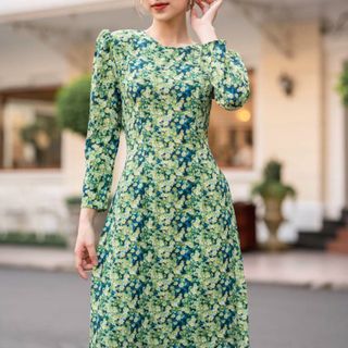[CAO CẤP]SET ÁO DÀI HOẠ TIẾT XANH TAY BỒNG AD285 [ NHẬT-HÀN QUỐC]