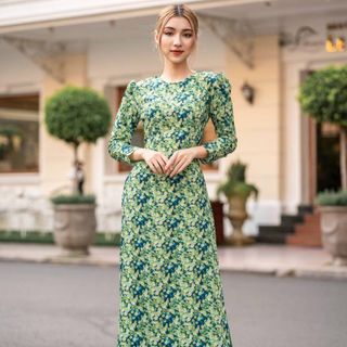 [CAO CẤP]SET ÁO DÀI HOẠ TIẾT XANH TAY BỒNG AD285 [ NHẬT-HÀN QUỐC]