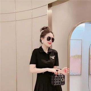 Váy chân xếp ly cổ bẻ