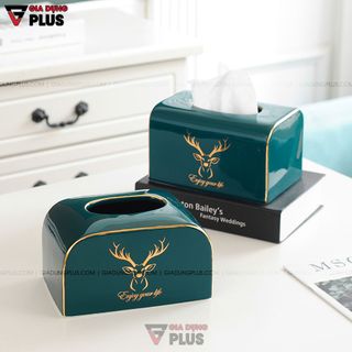 Hộp Đựng Giấy Ăn Đặt Bàn Gốm Sứ Xanh Ngọc Lục Bảo Cao Cấp