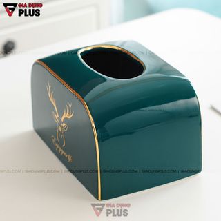 Hộp Đựng Giấy Ăn Đặt Bàn Gốm Sứ Xanh Ngọc Lục Bảo Cao Cấp