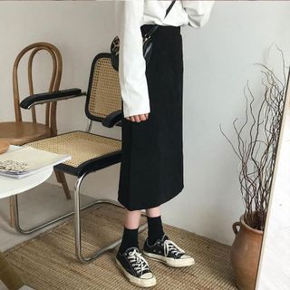 Chân váy dài midi A tới bắp xẻ sau - M11