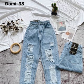 Quần baggy jean nữ lưng cao rách kiểu ms38