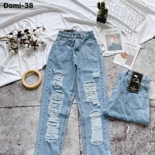 Quần baggy jean nữ lưng cao rách kiểu ms38