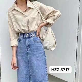 Chân váy jeans midi cạp chun