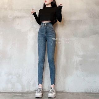 Quần jean nữ lưng cao co giãn