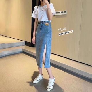 Chân váy jean xẻ