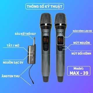 Micro không dây đa năng Max 39 - Màn hình LCD hiển thị tần số - phù hợp cho mọi thiết bị