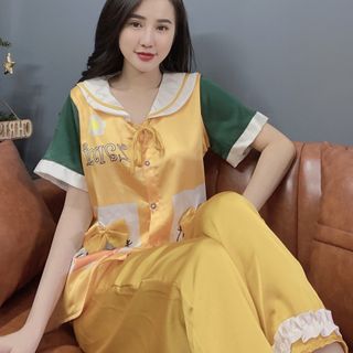 Xưởng sản xuất đồ bộ pijama Satin tiểu thư 2túi in 3d vịt DONA Dài Cộc