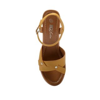 Giày Xuồng Nữ Bảng Phối Chéo Hai Đinh Màu Vàng, Đế 8cm GI PA029-PU1359 BQ giá sỉ