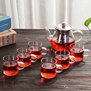 Bộ ấm chén pha trà thủy tinh 550ml trong suốt cao cấp chịu nhiệt có lõi lọc inox
