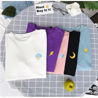 Áo thun unisex [Free Ship] nữ form rộng tay lỡ in hình thời tiết trăng sao mặt trời